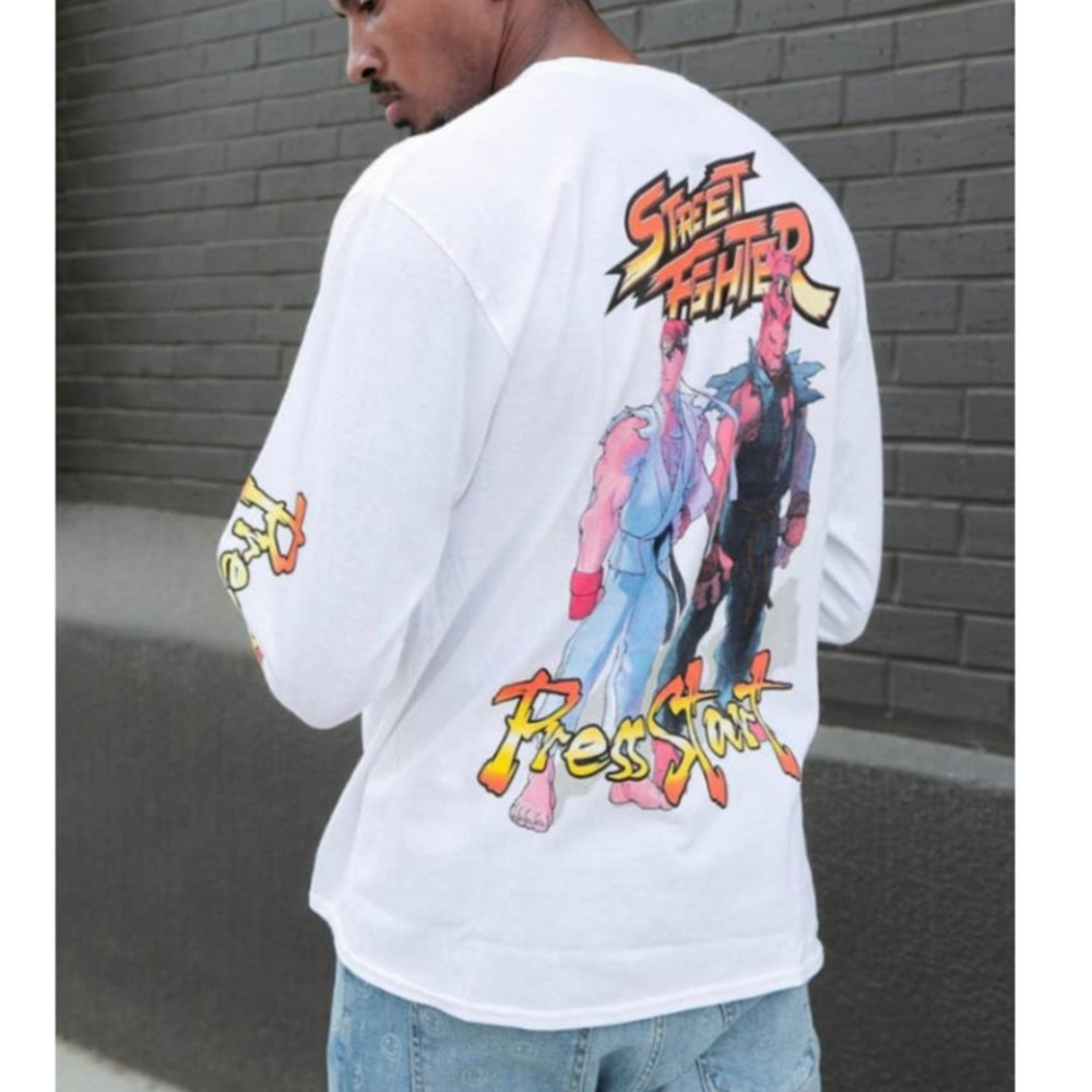 Street Fighter Men's press Start Long Sleeve T-Shirt in White Size 3XL - Picture 2 of 6